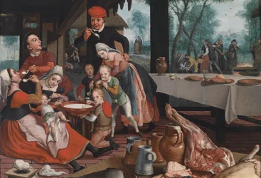 A Family Eating Rice Pudding